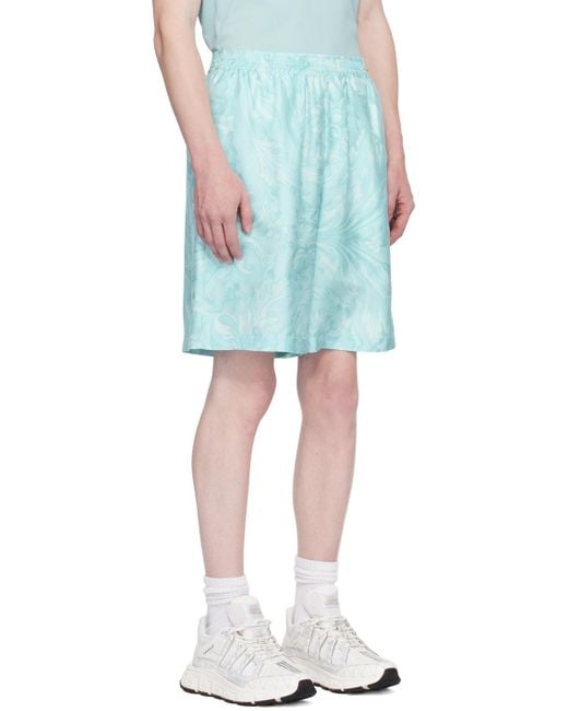Versace Blue Barocco-Printed Elasticated Waistband Shorts for men