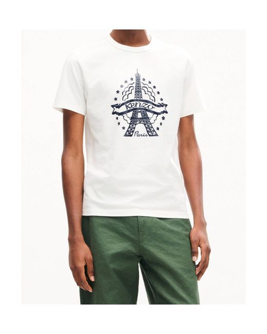 KENZO White Eiffel Tower Design Slim T-Shirt for men