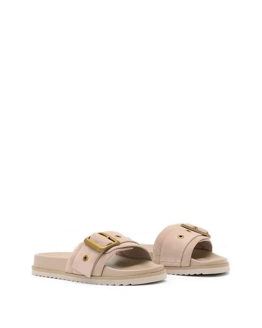 AllSaints Natural Ellie Western Buckle-Detail Slides