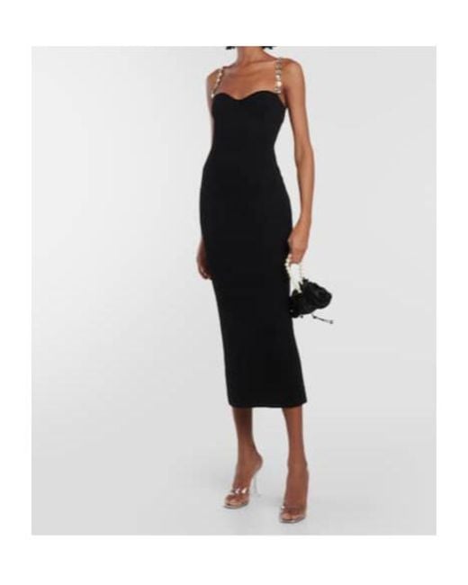 Galvan Black Globe Chain Wave Ribbed-Knit Midi Dress