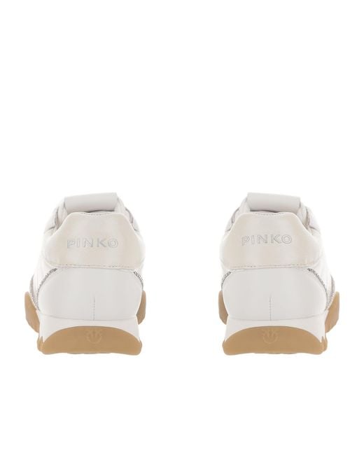 Pinko White Crystal-Embellished Leather Sneakers
