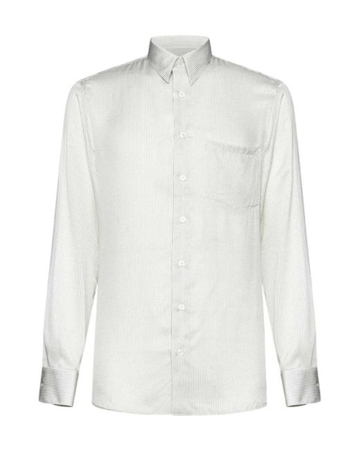 Lardini White Long Sleeved Striped Buttoned Shirt for men