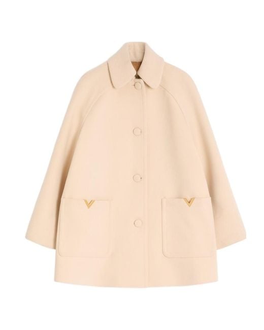 Valentino Natural Logo Plaque Button-Up Peacoat