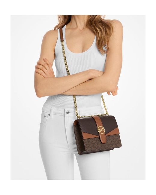 Michael Kors Brown Greenwich Small Color-Block Signature Logo Crossbody Bag