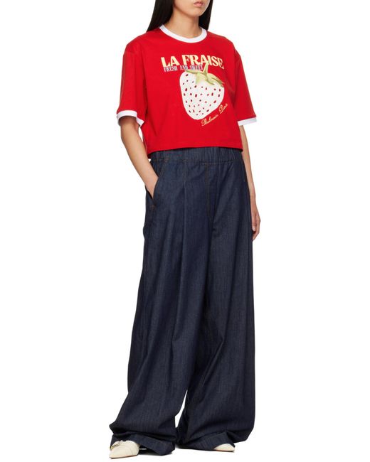 Balmain Red Cropped Strawberry T-Shirt