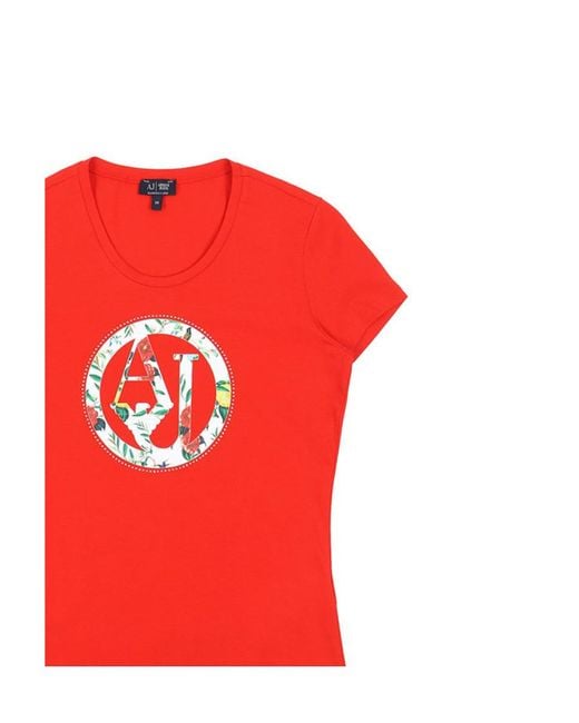 Armani Jeans Red Printed T-Shirt With Round Neck