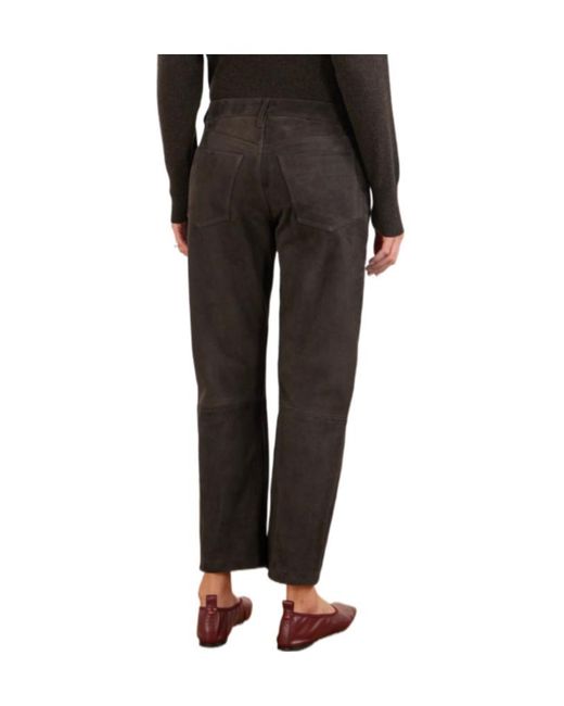 Citizens of Humanity Gray Suede Straight-Leg Trousers