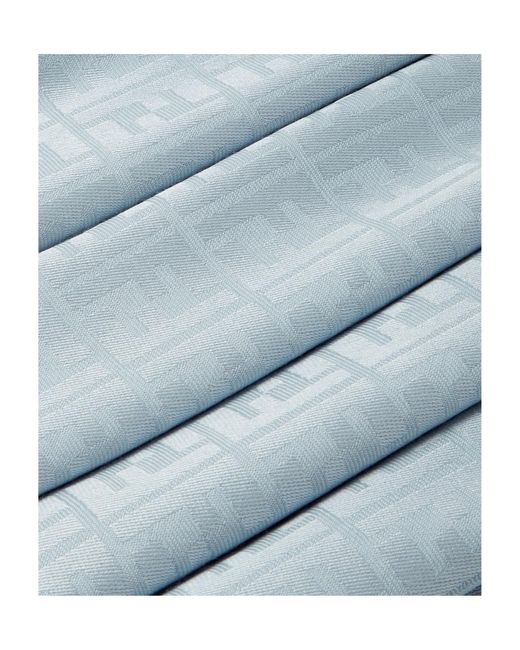 Fendi Blue Ff Jacquard Frayed-Edge Scarf