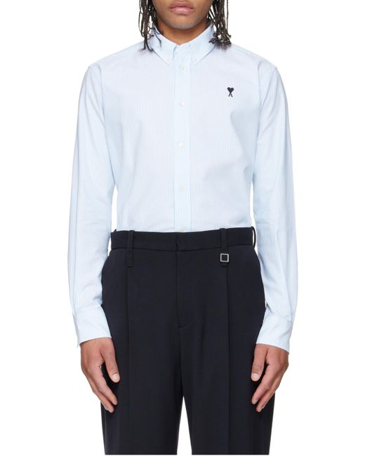 AMI White Stripe Cotton Adc Shirt for men