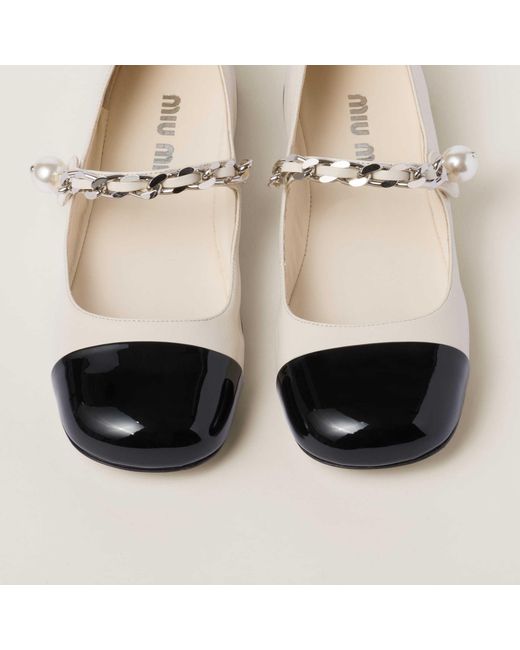 Miu Miu White Two-Toned Chain-Linked Ballerinas