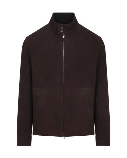 Canali Brown Button Zip Lambskin Jacket for men