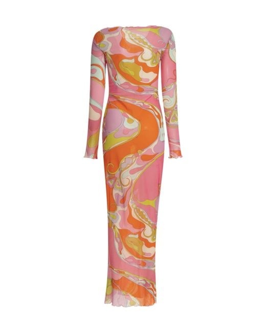 Emilio Pucci Red Pucci Orchidee Printed Long Dress