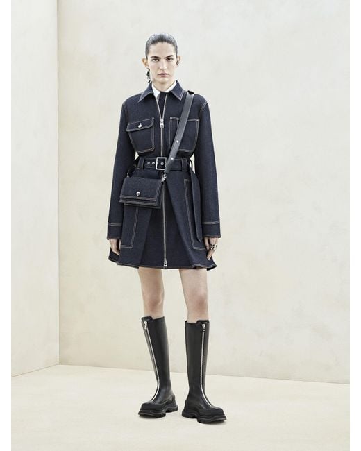 McQueen Black Tread Slick Front-Zipped Boots