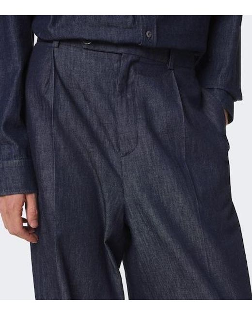Jil Sander Blue Cotton Chambray Wide-Leg Pants for men