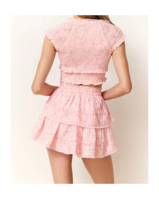 LoveShackFancy Pink Cambron Ruffled Crop Top