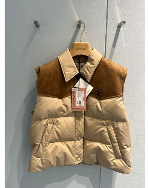 Miu Miu Natural Technical Pongé And Leather Down Vest