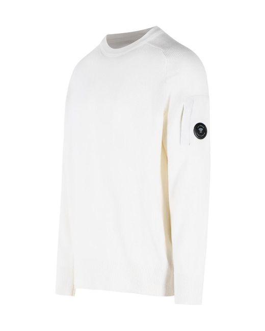 C P Company White Lens Detailed Crewneck Jumper for men
