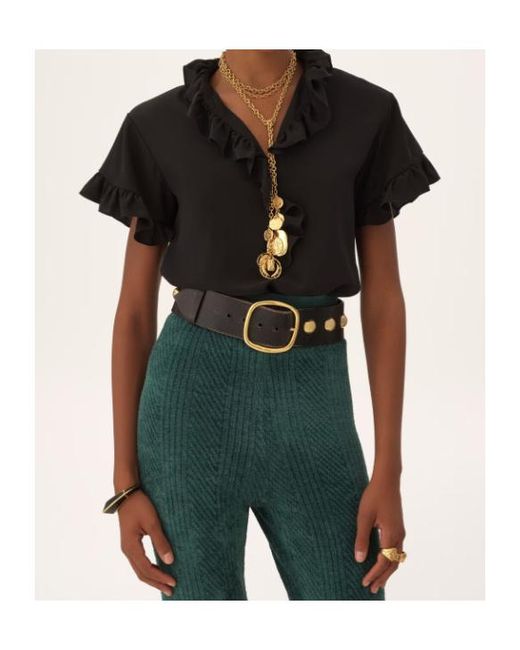 Chloé Black Short-Sleeve Ruffle Top