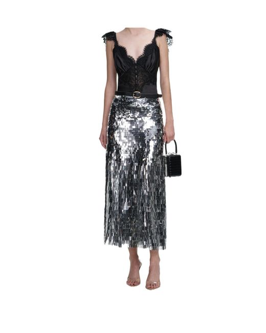 Self-Portrait Black Sequin Embellished Midi Skirt