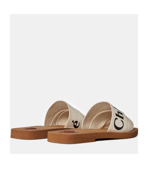 Chloé White Logo Slippers