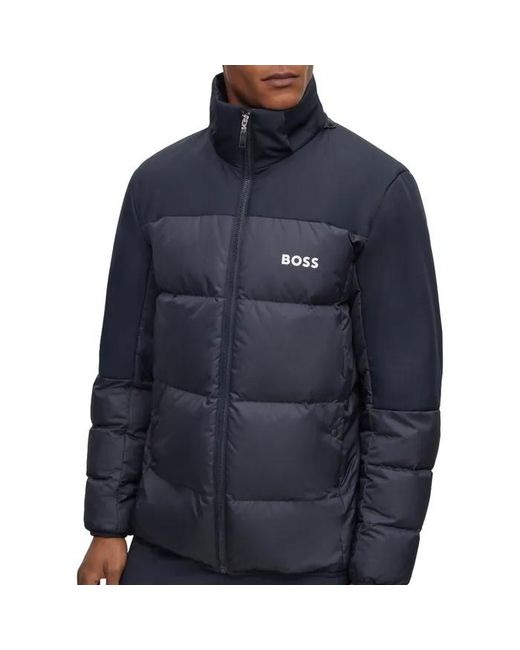 Boss Blue Logo Hooded Down Jacket for men
