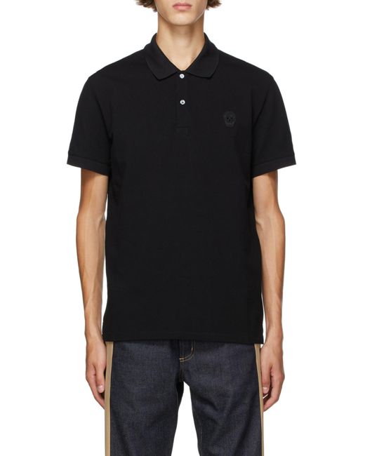 McQueen Black Skull Patch Polo Shirt for men