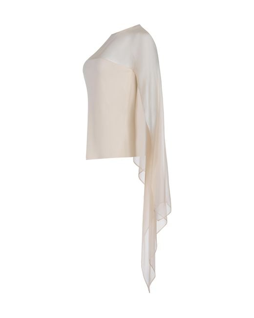 Alberta Ferretti White Sheer Cape-Sleeve Top