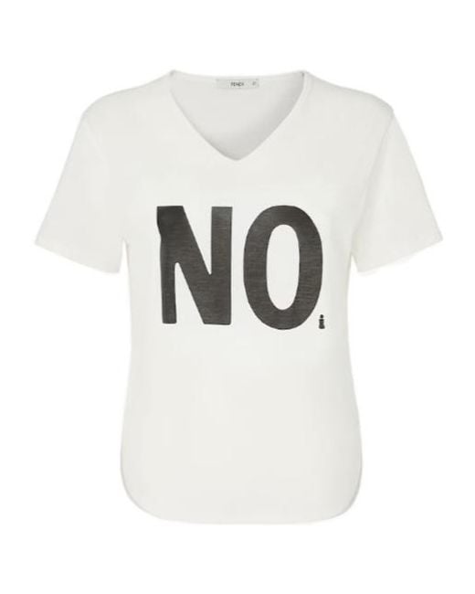 Fendi White Ivory Jersey T-Shirt With Noi Print