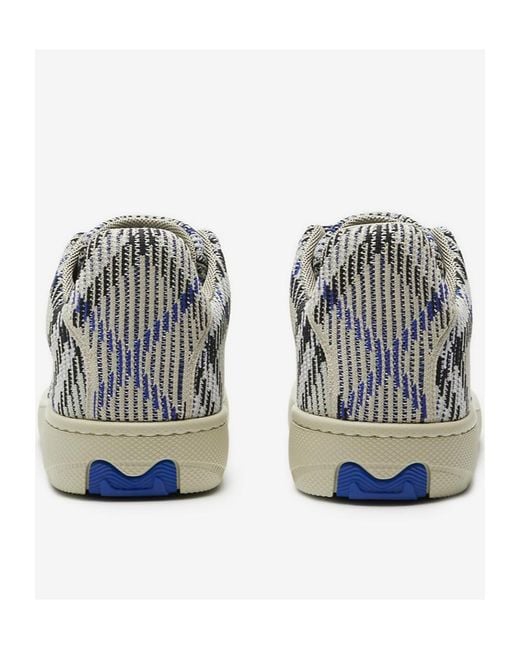 Burberry Blue Box Checked Knitted Lace-Up Sneakers