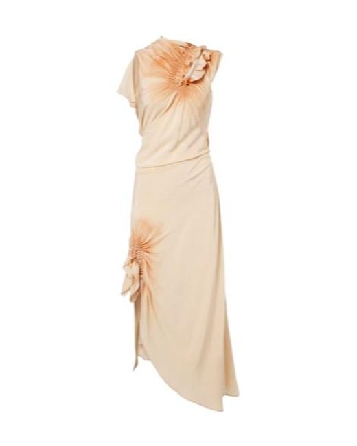 Victoria Beckham Natural Asymmetric Smocked Silk Cocktail Dress