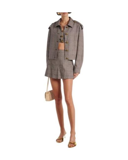 Self-Portrait Gray Checked Cotton And Linen Jacket
