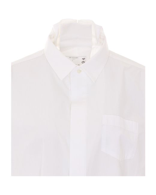 Sacai White Long Sleeve Striped Shirt