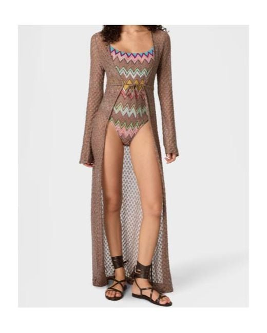 Missoni Brown Spiderweb Motif Lamé Long Cardigan