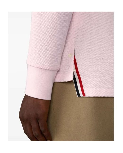 Thom Browne Pink Bar Long-Sleeved Polo Shirt for men