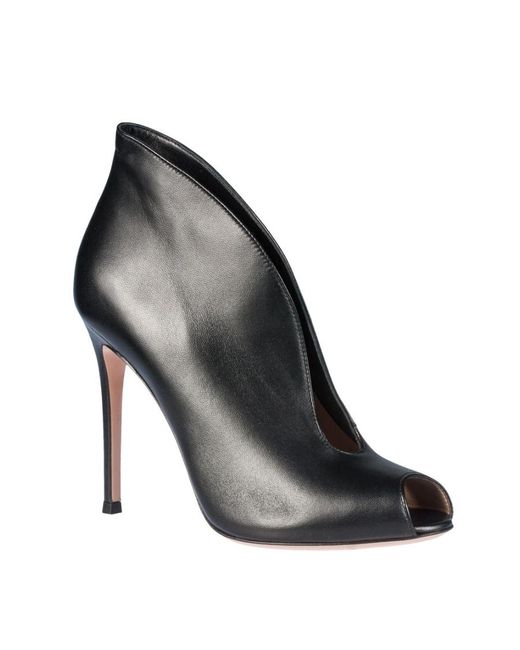 Gianvito Rossi Black Vamp Peep-Toe Stiletto Boots