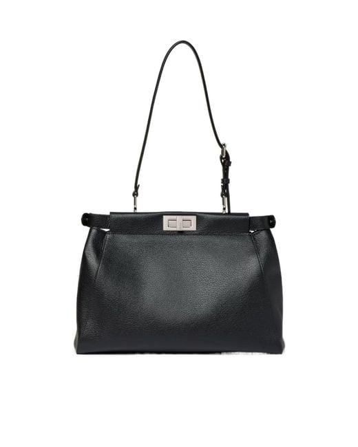 Fendi Black My Peekaboo Medium Leather Bag Embroidered With Mirrors