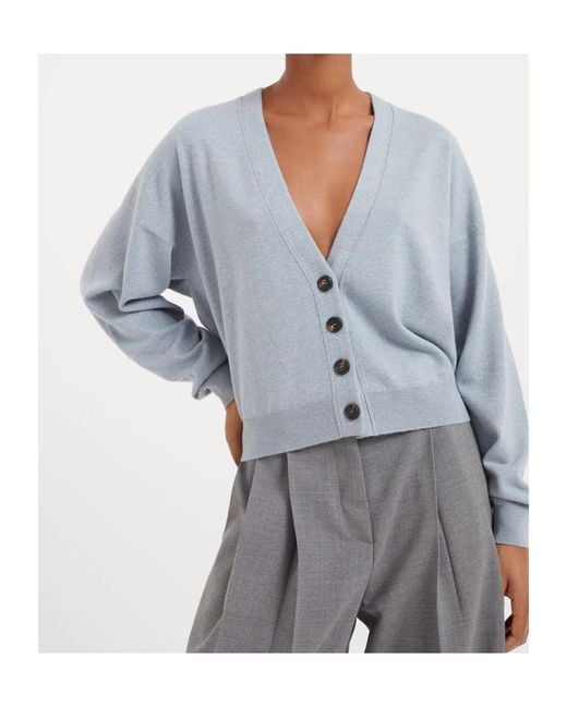 Brunello Cucinelli Blue V-Neck Cashmere Cardigan