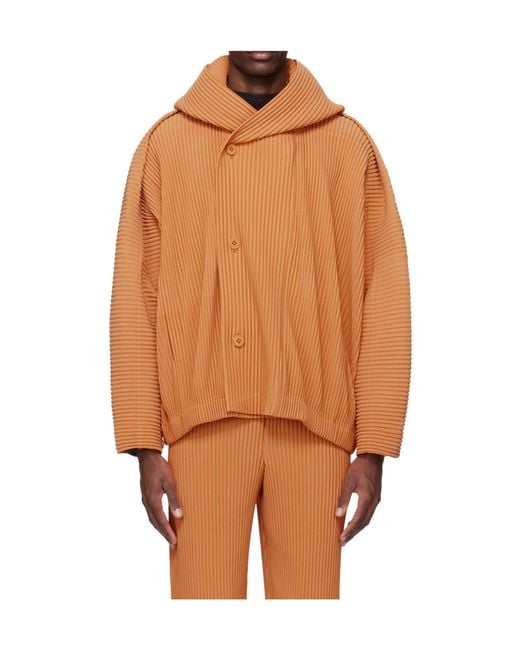 Homme Plissé Issey Miyake Orange Pleated Hooded Casual Jacket for men