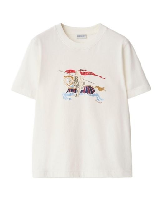 Burberry White Crystal Ekd Cotton T-Shirt