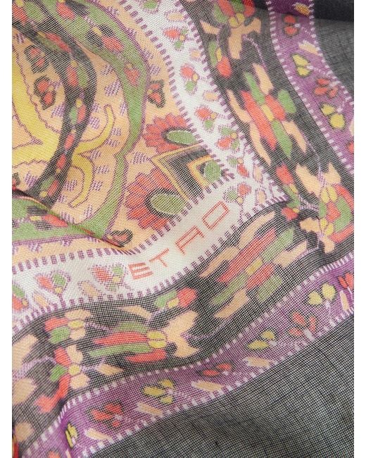 Etro Multicolor Floral Paisley Printed Fringe-Trim Scarf