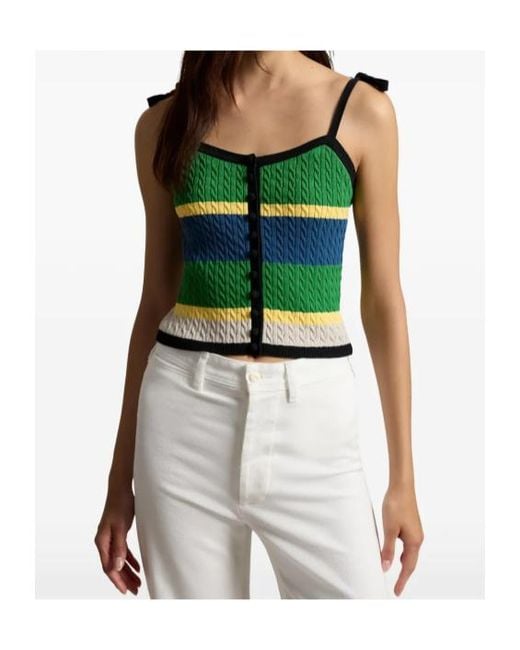Polo Ralph Lauren Green Crochet Striped Knitted Top