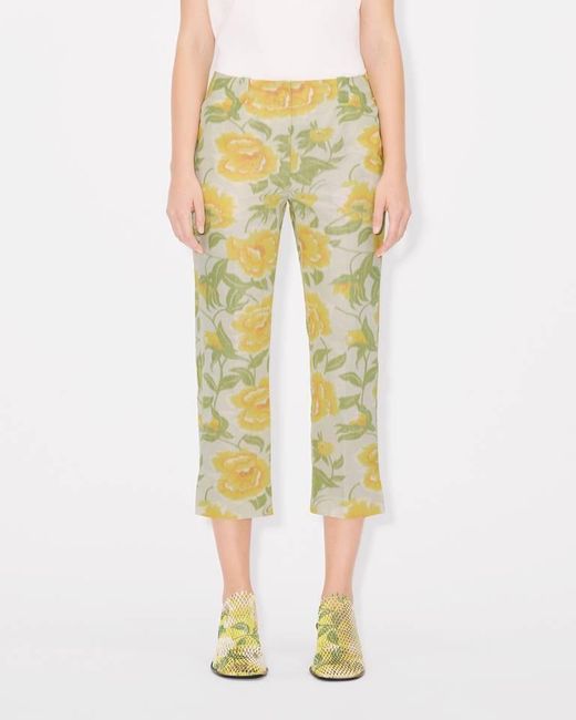 KENZO Yellow Jacquard Peonies Cropped Pants