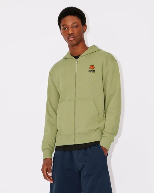 KENZO Green Hooded Zipped 'Boke Flower' Crest Jumper for men