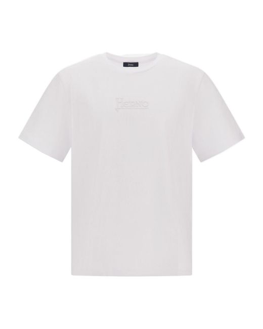 Herno White Logo-Embroidered Crewneck T-Shirt for men