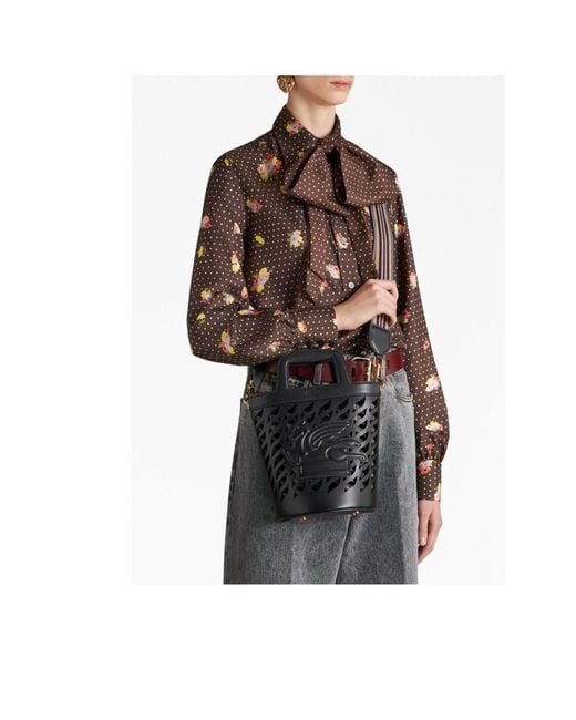 Etro Black Coffa Cut-Out Bucket Bag