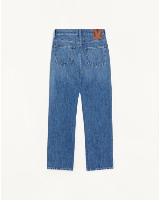 Valentino Blue Logo Patch Straight Leg Jeans for men