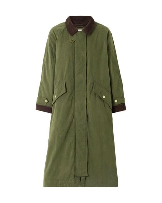Veronica Beard Green Dietz Corduroy-Trimmed Waxed Cotton-Blend Coat