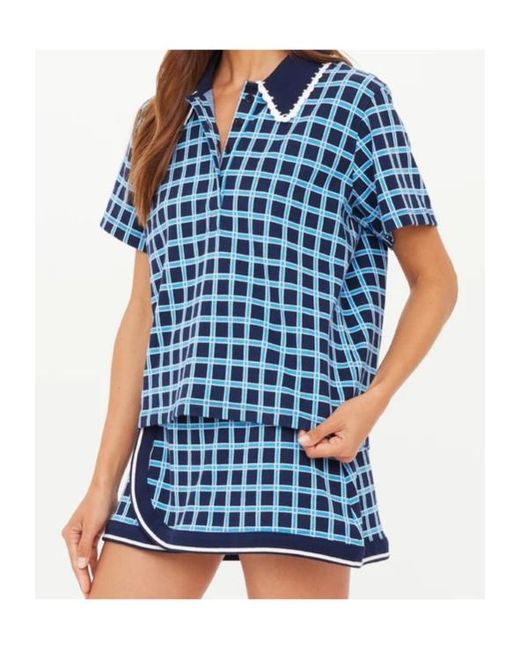 The Upside Blue Clubhouse Checked Polo Top