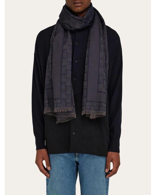 Ferragamo Blue Ferragamo Monogram Jacquard Frayed Scarf for men