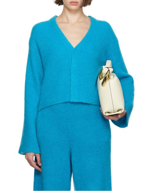 J.W. Anderson Blue Logo Applique Cropped Cardigan